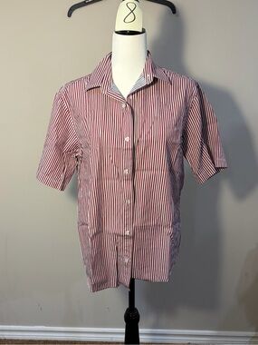 Haggar Red and White Striped Short-Sleeve Button-Down Shirt